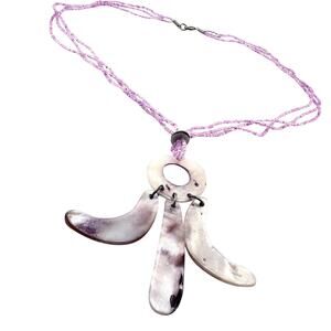 Carved Shell Mermaidcore Pink Purple Bead Abstract Pendant 24” Necklace